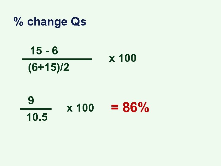 % change Qs 15 - 6 (6+15)/2 x 100 9 10. 5 = 86%