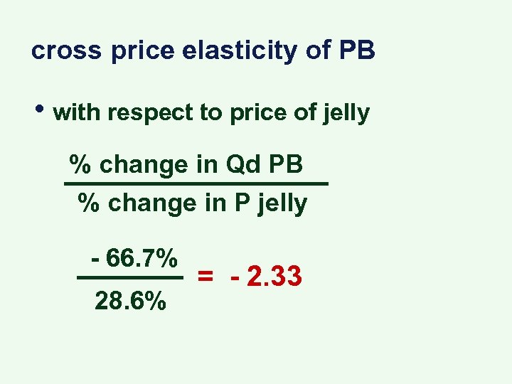 cross price elasticity of PB • with respect to price of jelly % change