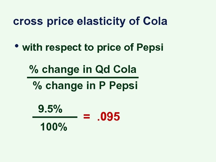 cross price elasticity of Cola • with respect to price of Pepsi % change