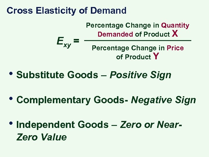 Cross Elasticity of Demand Exy = Percentage Change in Quantity Demanded of Product X