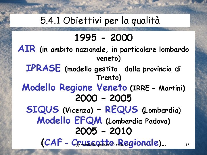 5. 4. 1 Obiettivi per la qualità AIR 1995 - 2000 (in ambito nazionale,