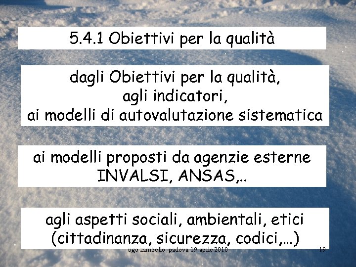 5. 4. 1 Obiettivi per la qualità dagli Obiettivi per la qualità, agli indicatori,