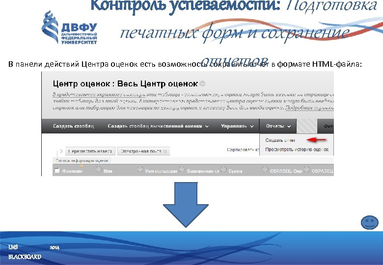 Контроль успеваемости: Подготовка печатных форм и сохранение отчетов В панели действий Центра оценок есть