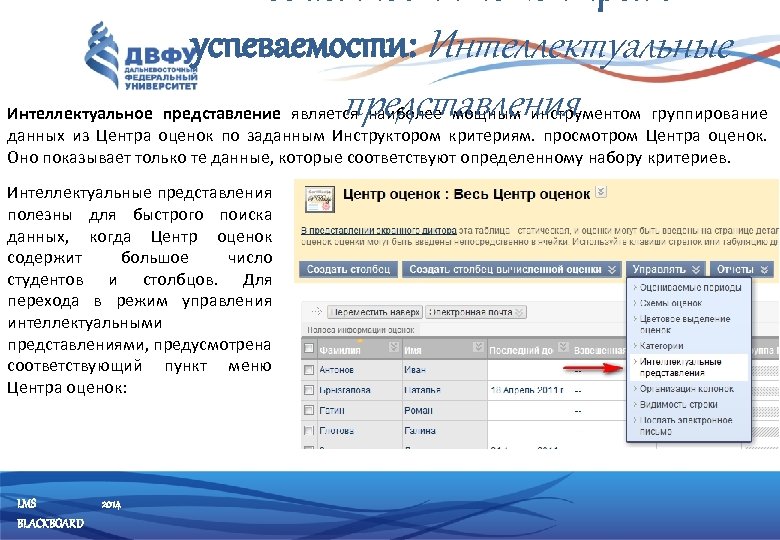 успеваемости: Интеллектуальные представления Интеллектуальное представление является наиболее мощным инструментом группирование данных из Центра оценок