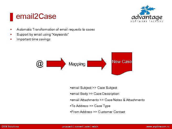 email 2 Case § § § Automatic Transformation of email requests to cases Support