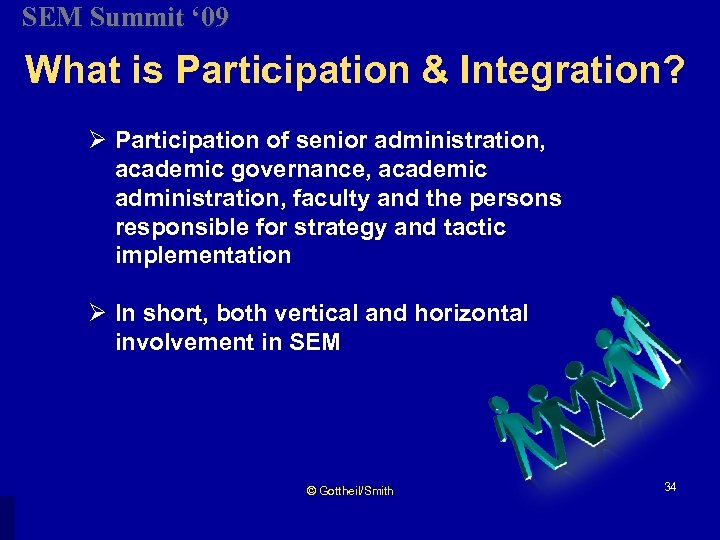 SEM Summit ‘ 09 What is Participation & Integration? Ø Participation of senior administration,