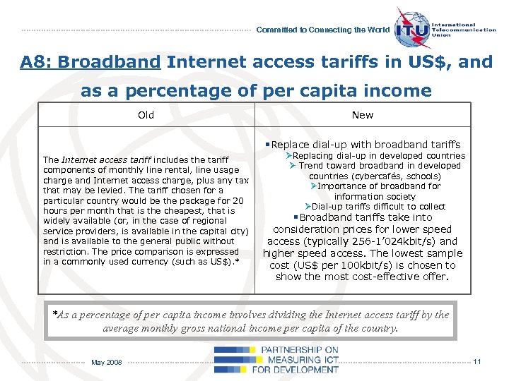 Committed to Connecting the World A 8: Broadband Internet access tariffs in US$, and