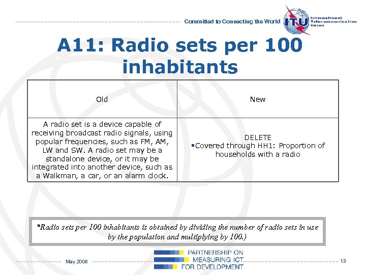 Committed to Connecting the World A 11: Radio sets per 100 inhabitants Old A