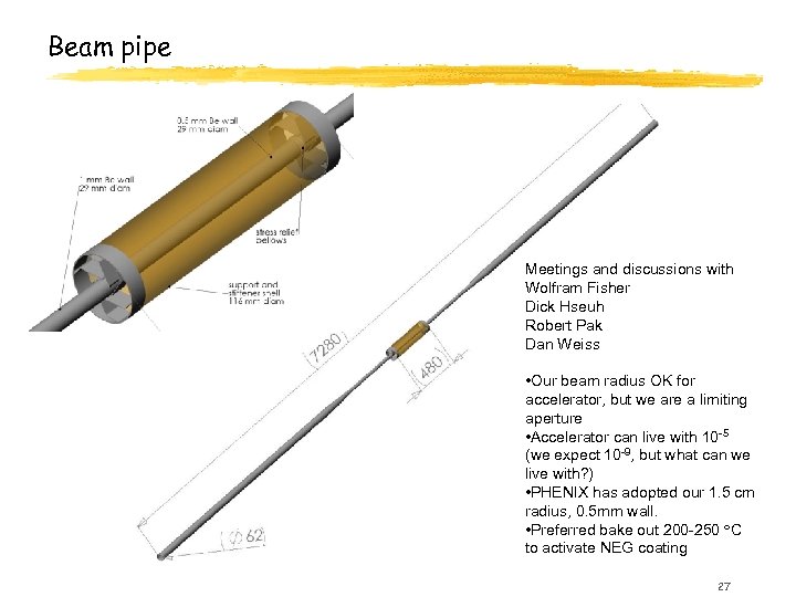 Beam pipe Meetings and discussions with Wolfram Fisher Dick Hseuh Robert Pak Dan Weiss