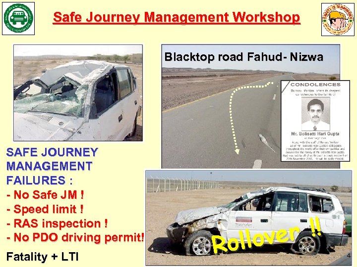 Safe Journey Management Workshop Blacktop road Fahud- Nizwa SAFE JOURNEY MANAGEMENT FAILURES : -