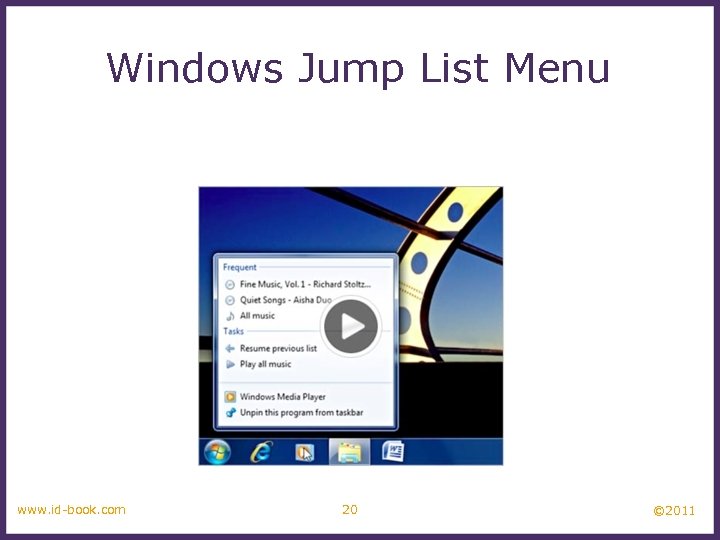 Windows Jump List Menu www. id-book. com 20 © 2011 