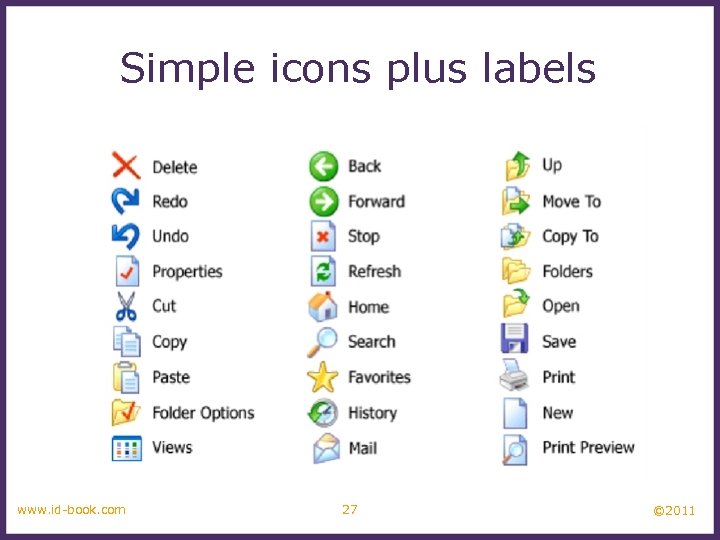 Simple icons plus labels www. id-book. com 27 © 2011 