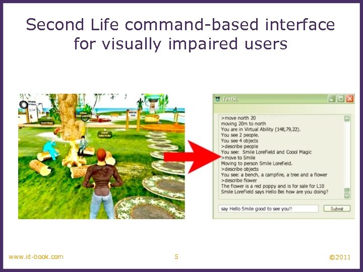 Second Life command-based interface for visually impaired users www. id-book. com 5 © 2011