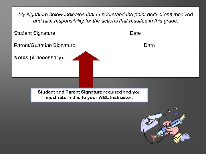 My signature below indicates that I understand the point deductions received and take responsibility