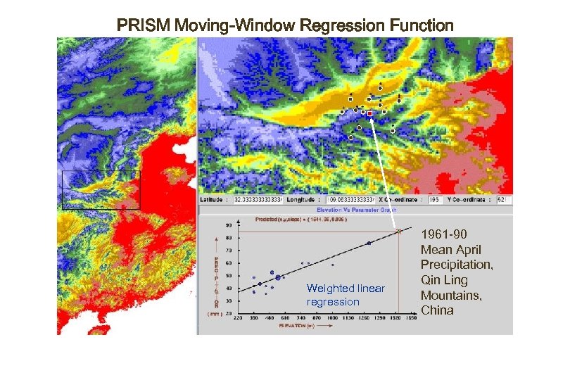 PRISM Moving-Window Regression Function Weighted linear regression 1961 -90 Mean April Precipitation, Qin Ling