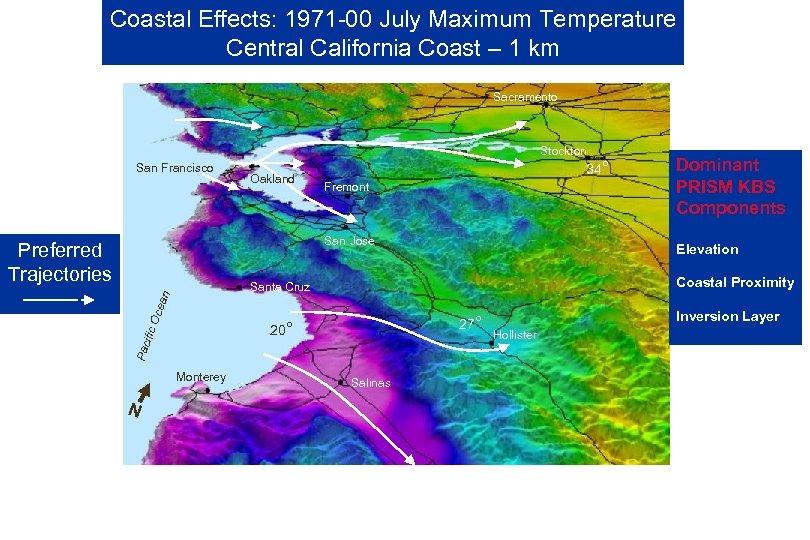 Coastal Effects: 1971 -00 July Maximum Temperature Central California Coast – 1 km Sacramento