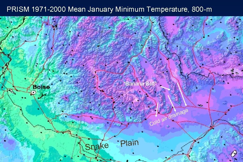 PRISM 1971 -2000 Mean January Minimum Temperature, 800 -m “Banana Belt” e rd g