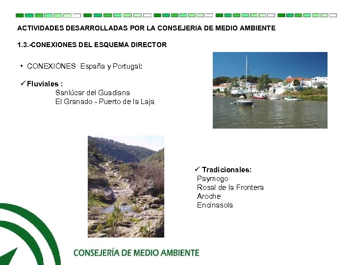 ACTIVIDADES DESARROLLADAS POR LA CONSEJERIA DE MEDIO AMBIENTE 1. 3. -CONEXIONES DEL ESQUEMA DIRECTOR