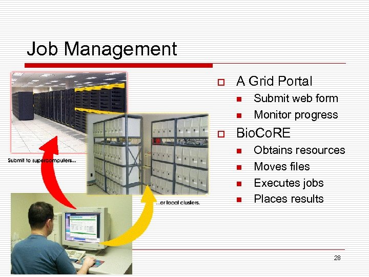 Job Management o A Grid Portal n n o Submit web form Monitor progress