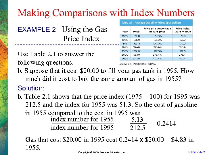 Making Comparisons with Index Numbers EXAMPLE 2 Using the Gas Price Index Use Table