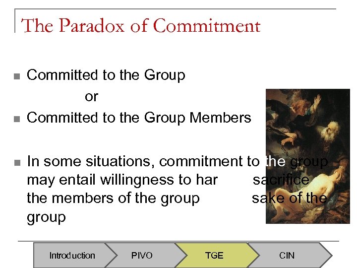 The Paradox of Commitment n n n Committed to the Group or Committed to