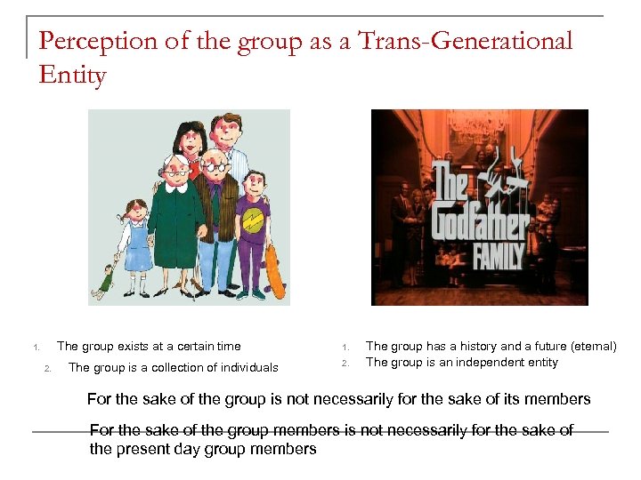 Perception of the group as a Trans-Generational Entity The group exists at a certain
