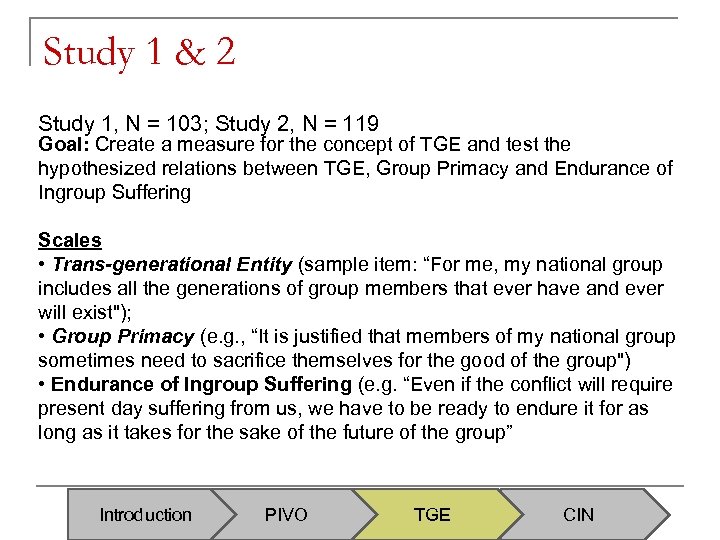 Study 1 & 2 Study 1, N = 103; Study 2, N = 119