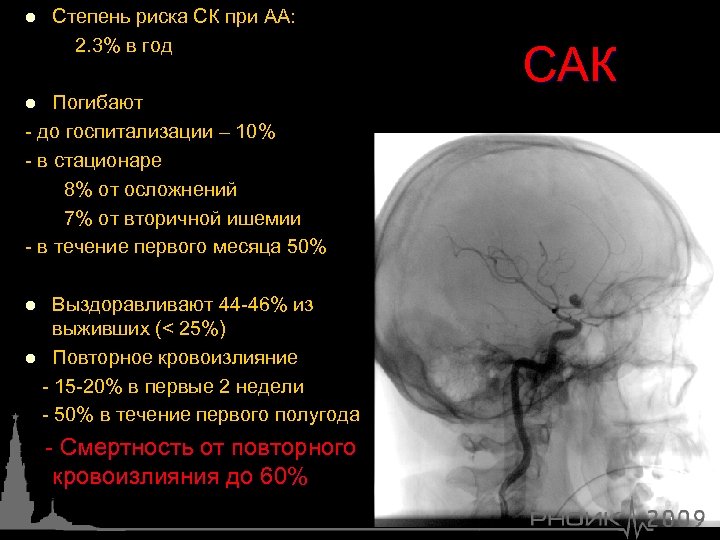 l Степень риска СК при АА: 2. 3% в год Погибают - до госпитализации