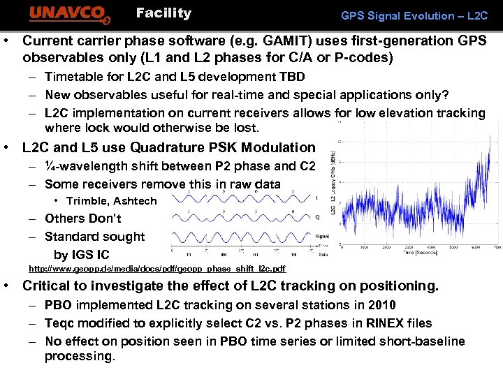 Facility GPS Signal Evolution – L 2 C • Current carrier phase software (e.