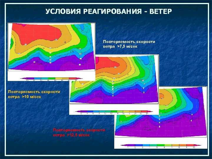УСЛОВИЯ РЕАГИРОВАНИЯ - ВЕТЕР Повторяемость скорости ветра >7, 5 м/сек Повторяемость скорости ветра >10