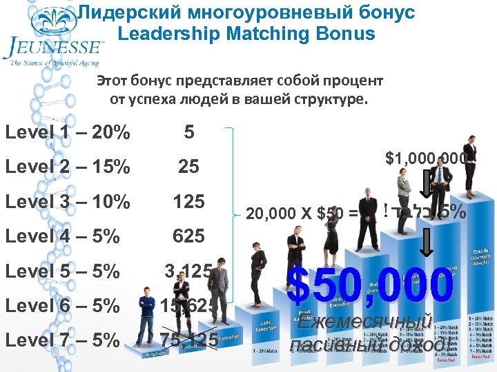 Лидерский многоуровневый бонус Leadership Matching Bonus Этот бонус представляет собой процент от успеха людей