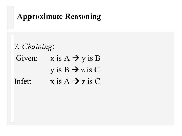 Approximate Reasoning 7. Chaining: Given: x is A y is B z is C