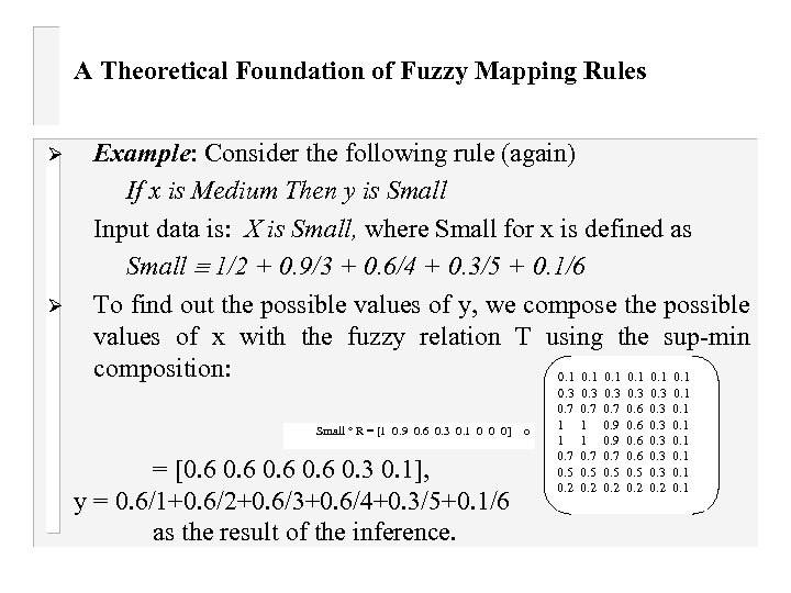 A Theoretical Foundation of Fuzzy Mapping Rules Ø Ø Example: Consider the following rule