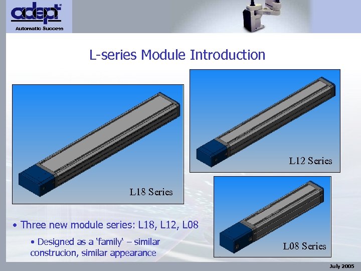 Automatic Success L-series Module Introduction L 12 Series L 18 Series • Three new