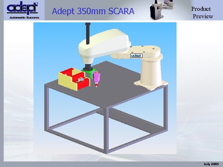 Automatic Success Adept 350 mm SCARA Product Preview July 2005 