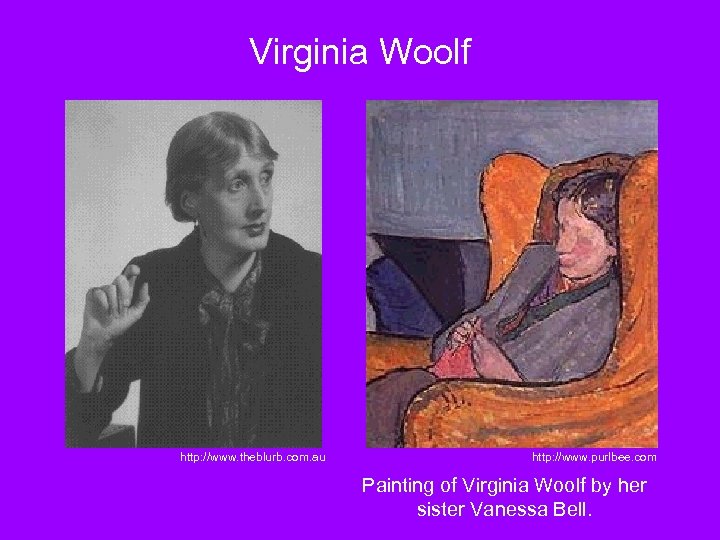 Virginia Woolf http: //www. theblurb. com. au http: //www. purlbee. com Painting of Virginia