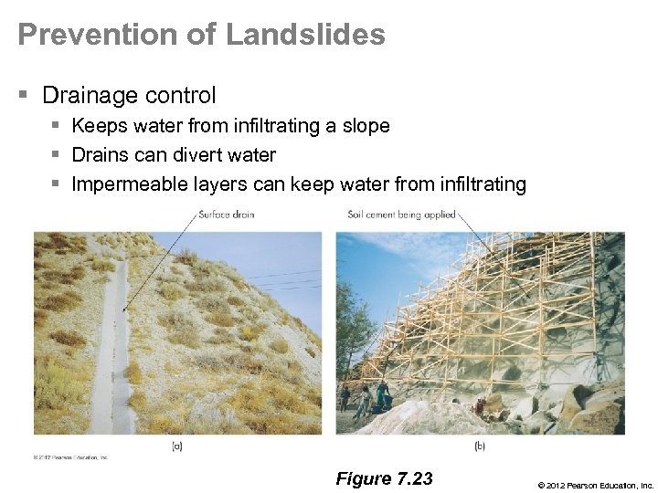 Prevention of Landslides § Drainage control § Keeps water from infiltrating a slope §