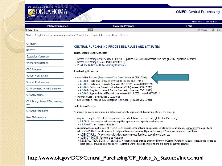 http: //www. ok. gov/DCS/Central_Purchasing/CP_Rules_&_Statutes/index. html 