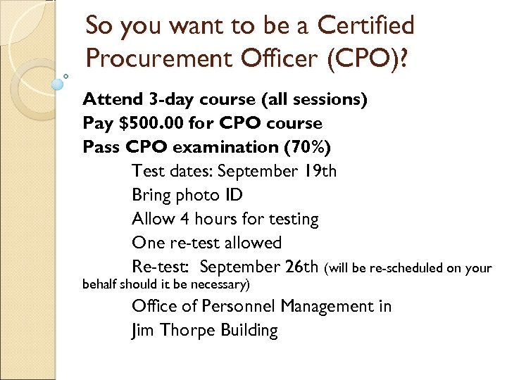 So you want to be a Certified Procurement Officer (CPO)? Attend 3 -day course