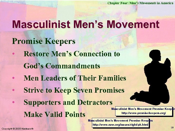 Chapter Four: Men’s Movements in America Masculinist Men’s Movement Promise Keepers • Restore Men’s