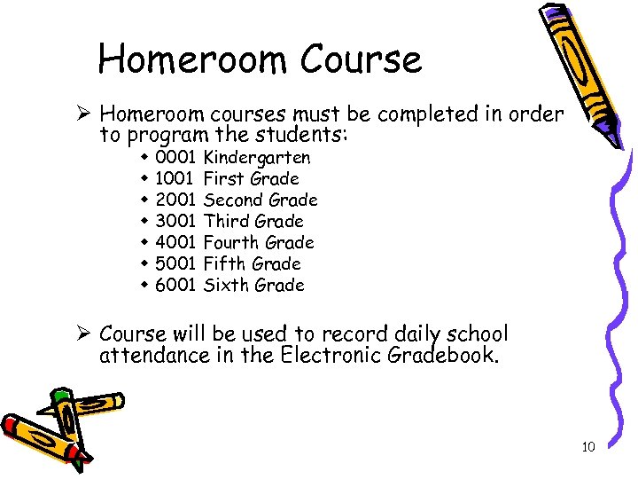 Homeroom Course Ø Homeroom courses must be completed in order to program the students: