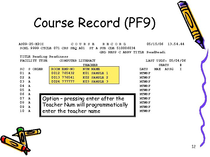 Course Record (PF 9) AS 09 -25 -X 2 OI C O U R