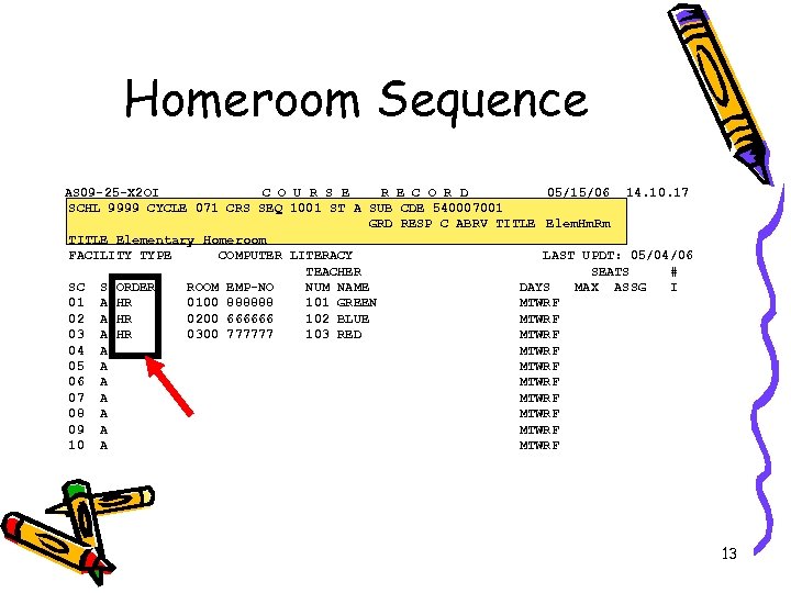 Homeroom Sequence AS 09 -25 -X 2 OI C O U R S E