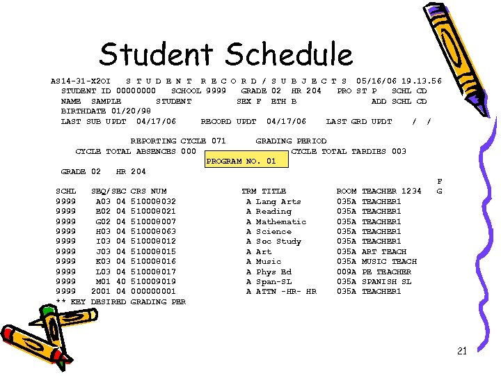 Student Schedule AS 14 -31 -X 2 OI S T U D E N