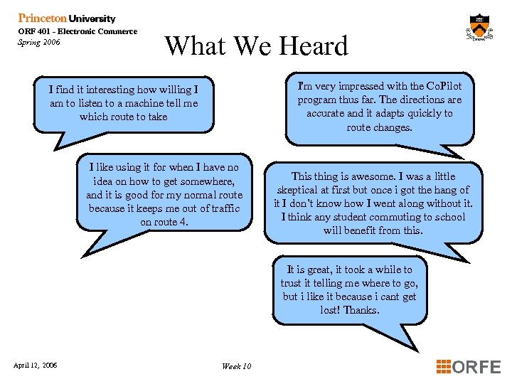 ORF 401 - Electronic Commerce Spring 2006 What We Heard I'm very impressed with