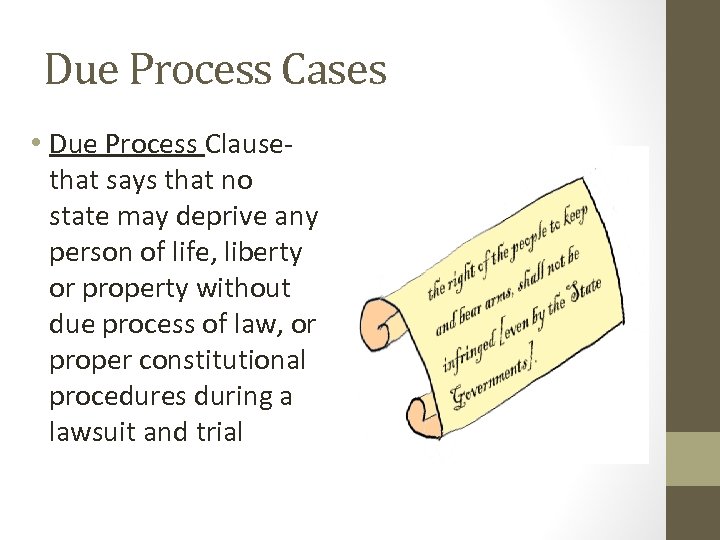 Due Process Cases • Due Process Clausethat says that no state may deprive any