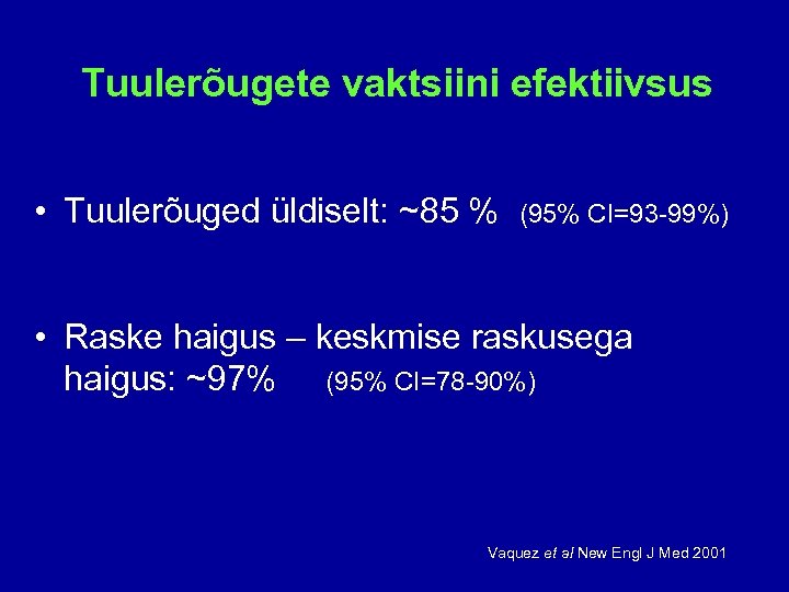 Tuulerõugete vaktsiini efektiivsus • Tuulerõuged üldiselt: ~85 % (95% CI=93 -99%) • Raske haigus