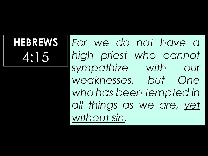 HEBREWS 4: 15 For we do not have a high priest who cannot sympathize