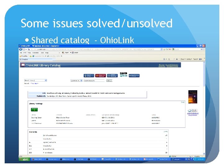 Some issues solved/unsolved Shared catalog - Ohio. Link 
