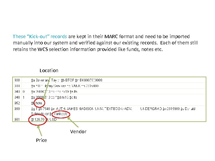 These “Kick-out” records are kept in their MARC format and need to be imported